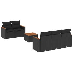 vidaXL 6 pcs conjunto sof&aacute;s de jardim c/ almofad&otilde;es vime PE preto