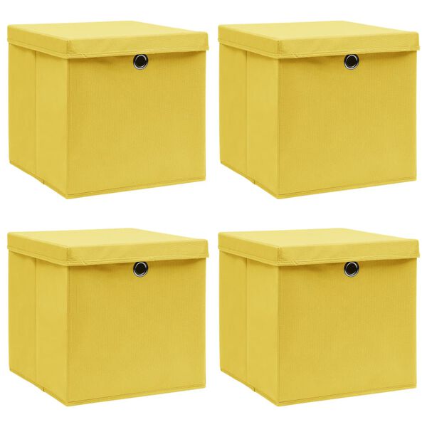 vidaXL Caixas de arruma&ccedil;&atilde;o com tampas 4pcs 32x32x32 cm tecido amarelo
