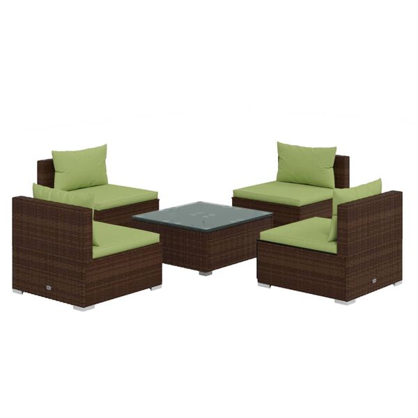 vidaXL 5 pcs conjunto lounge jardim c/ almofad&otilde;es vime PE castanho