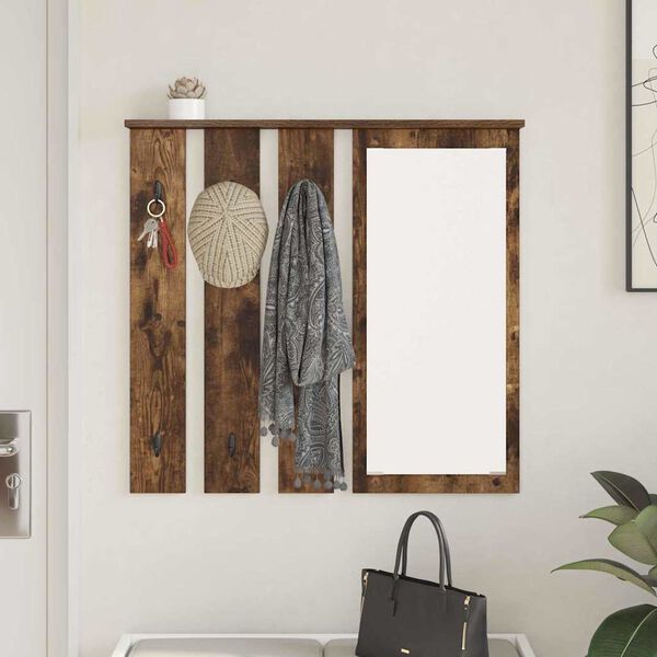 vidaXL Cabideiro de Parede com espelho Carvalho fumado 84 x 10 x 80 cm