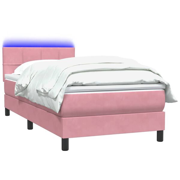 vidaXL Cama box spring c/ colch&atilde;o e LED rosa 90x210 cm veludo