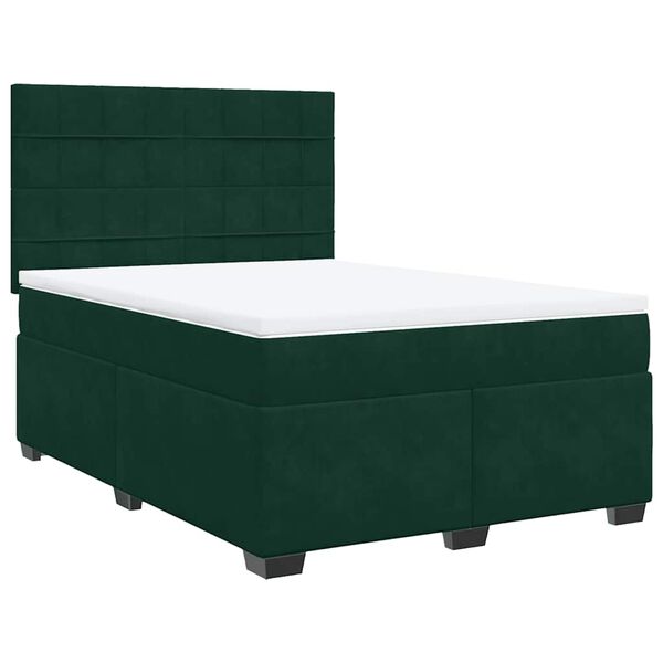 vidaXL Cama com molas/colch&atilde;o 140x200 cm veludo verde-escuro