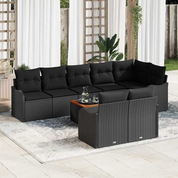 vidaXL Conjunto de Sof&aacute; de Jardim 9 pcs Preto vime PE