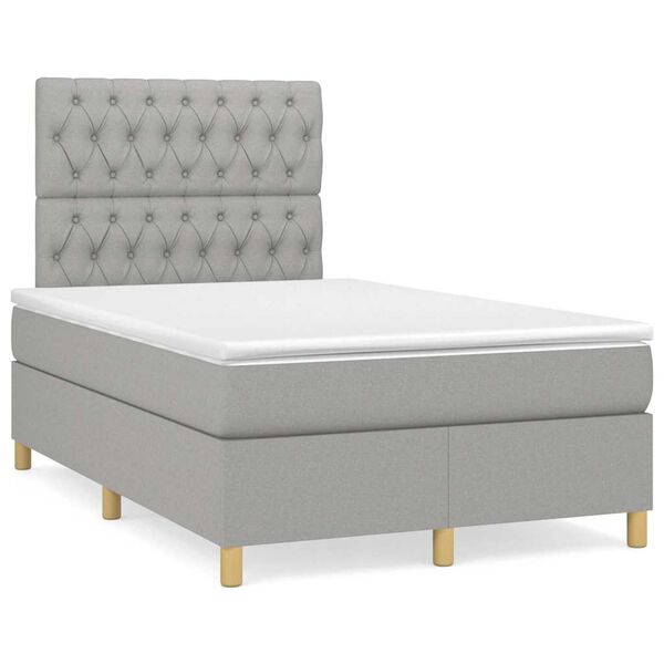 vidaXL Cama boxspring com colch&atilde;o 120x190 cm tecido cinzento-claro