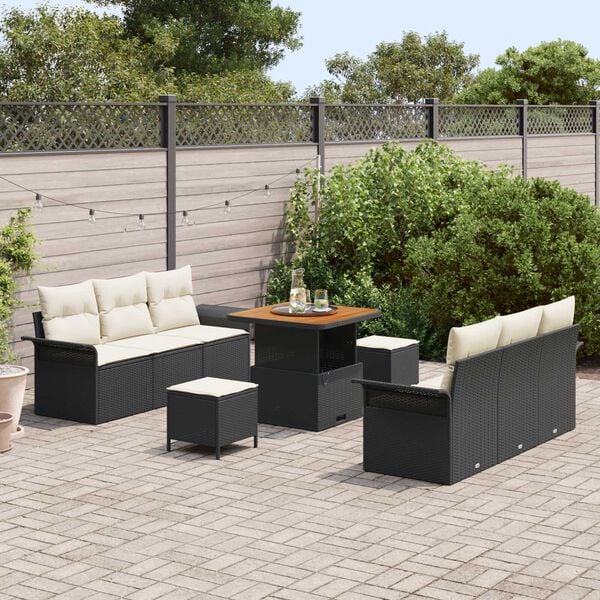 vidaXL Conjunto de Sofá de Jardim 9 pcs Preto vime PE