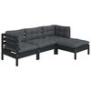 vidaXL 4 pcs conjunto lounge de jardim c/ almofad&otilde;es pinho preto