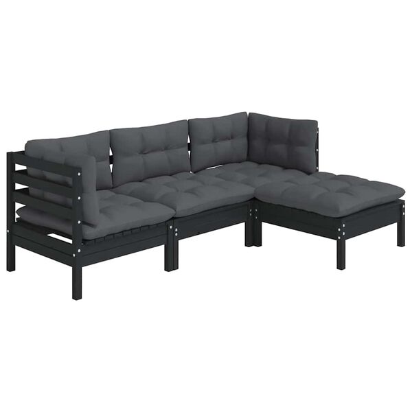 vidaXL 4 pcs conjunto lounge de jardim c/ almofad&otilde;es pinho preto