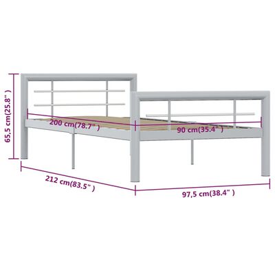 vidaXL Estrutura de cama 90x200 cm metal cinzento e branco