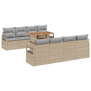vidaXL Conjunto de Sof&aacute; de Jardim com almofada 9 pcs Bege e Cinza