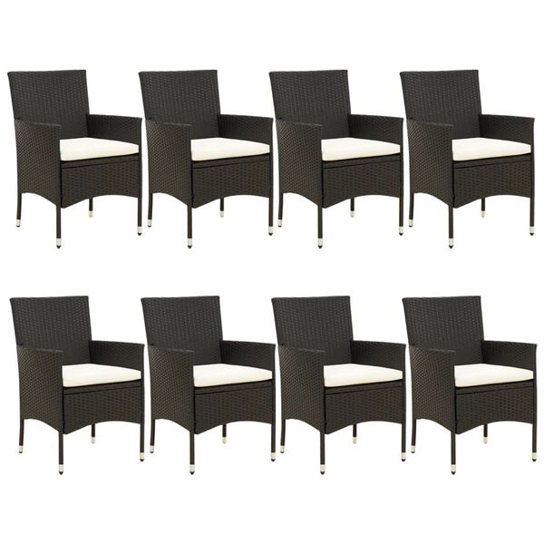 vidaXL 9 pcs conjunto de jantar p/ jardim c/ almofad&otilde;es vime PE preto