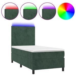 vidaXL Cama box spring c/ colch&atilde;o/LED 80x200 cm veludo verde-escuro