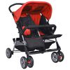 vidaXL Carrinho de beb&eacute; para g&eacute;meos, a&ccedil;o vermelho e preto