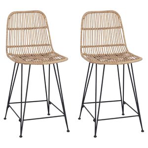 vidaXL Banco de bar 2 unid. Natural 44 x 54 x 96 cm Rattan e A&ccedil;o