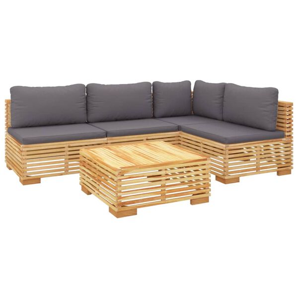 vidaXL 5 pcs conjunto lounge jardim c/ almofad&otilde;es madeira teca maci&ccedil;a