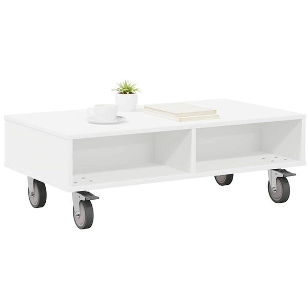 vidaXL Mesa Lateral com Rodas Branco 90 x 50 x 30 cm