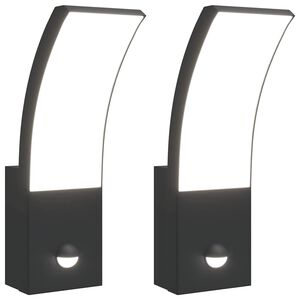 vidaXL Candeeiros parede LED exterior c/ sensor 2 pcs alum&iacute;nio preto