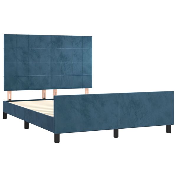 vidaXL Estrutura de cama sem colch&atilde;o 140x200 cm veludo azul-escuro