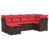 vidaXL 6 pcs conjunto de sof&aacute;s jardim c/ almofad&otilde;es vime PE castanho