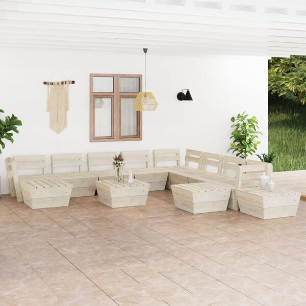 vidaXL 12 pcs conj. lounge paletes p/ jardim madeira abeto impregnada