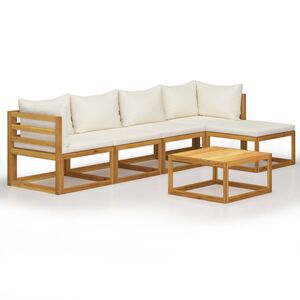 vidaXL 6 pcs conjunto lounge jardim c/ almofad&otilde;es ac&aacute;cia maci&ccedil;a creme