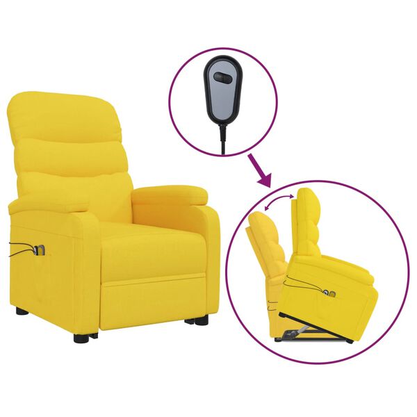 vidaXL Poltrona de massagens elevat&oacute;ria tecido amarelo
