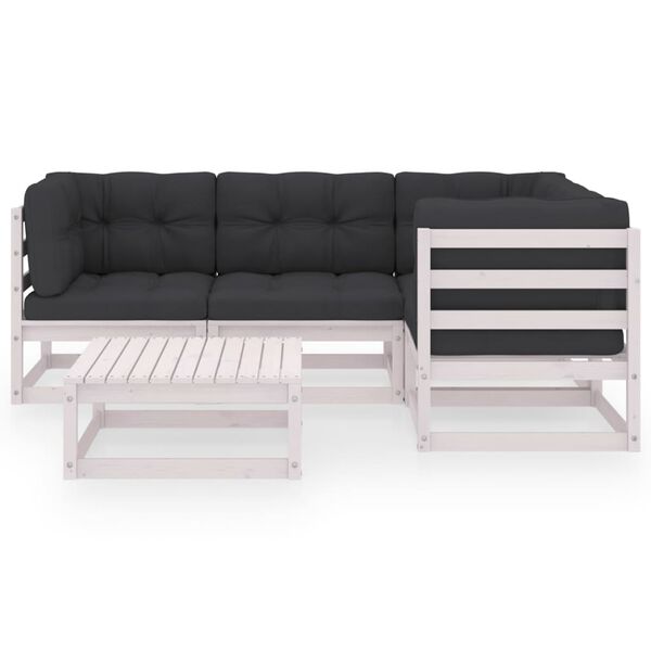vidaXL 5 pcs conjunto lounge de jardim c/ almofadões pinho maciço