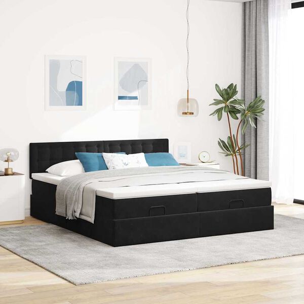 vidaXL Estrutura de cama otomana com colch&otilde;es 200x200cm veludo preto