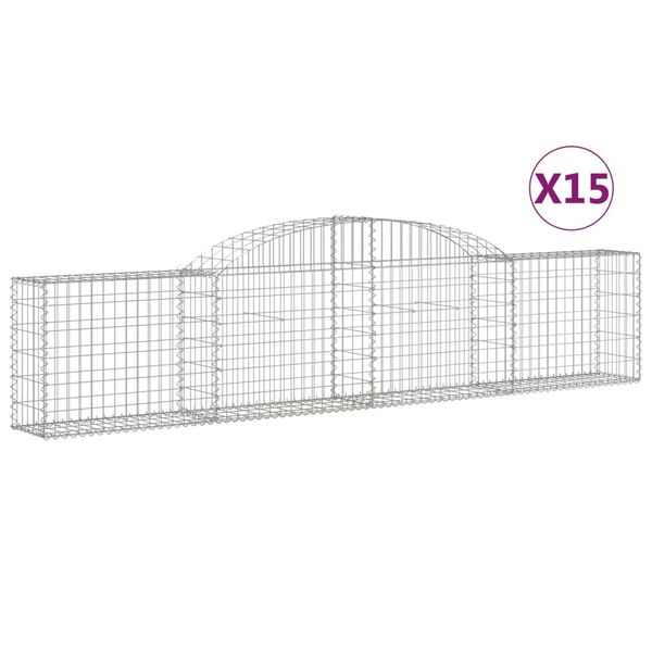 vidaXL Cestos gabião arqueados 15pcs 300x30x60/80 cm ferro galvanizado