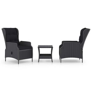 vidaXL 3 pcs conj. lounge jardim c/ almofad&otilde;es vime PE cinzento-escuro