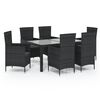 vidaXL 7 pcs conjunto jantar exterior com almofad&otilde;es vime PE preto