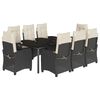 vidaXL 9 pcs conjunto de jantar p/ jardim c/ almofad&otilde;es vime PE preto
