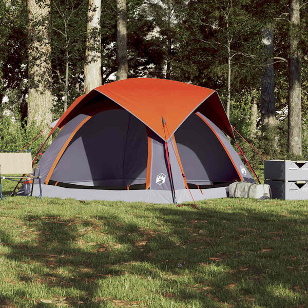 vidaXL Tenda de campismo cabana p/ 4 pessoas impermeável cinza/laranja