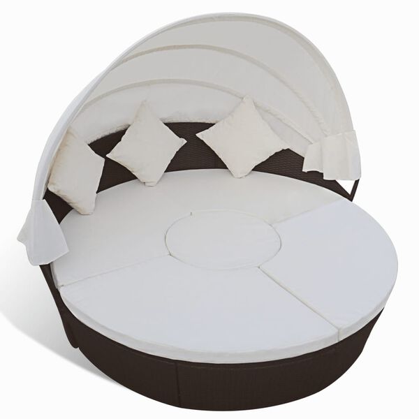 vidaXL Espregui&ccedil;adeira de exterior com toldo vime PE castanho