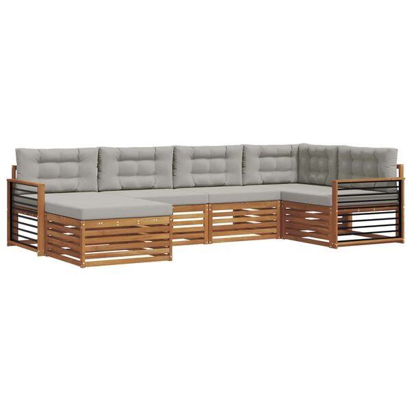 vidaXL Conjunto de Sof&aacute;s para Exterior 6 pcs Cinza Natural e Claro