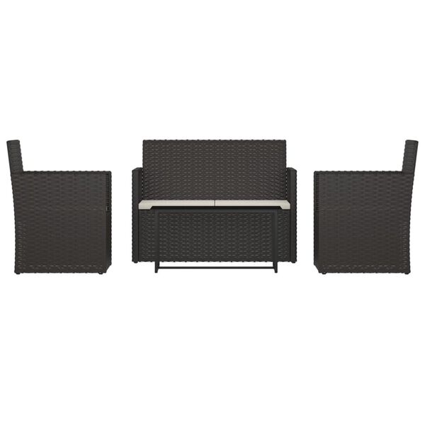 vidaXL 4 pcs conjunto lounge de exterior c/ almofad&otilde;es vime PE preto