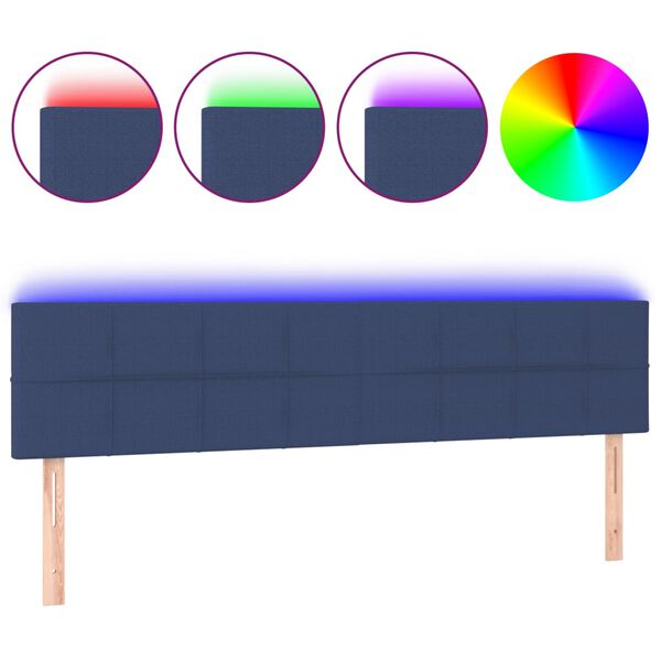 vidaXL Cabeceira de cama c/ luzes LED tecido 160x5x78/88 cm azul