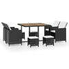 vidaXL 9 pcs conjunto jantar p/ exterior vime e madeira ac&aacute;cia preto
