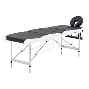 vidaXL Mesa de massagem dobr&aacute;vel 4 zonas alum&iacute;nio preto e branco