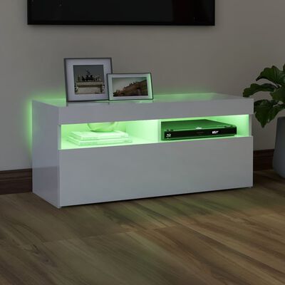 vidaXL Móvel de TV com luzes LED 90x35x40 cm branco brilhante