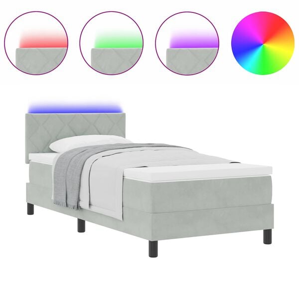 vidaXL Cama Box Spring LED Cinzento-claro 90 x 190 cm Veludo