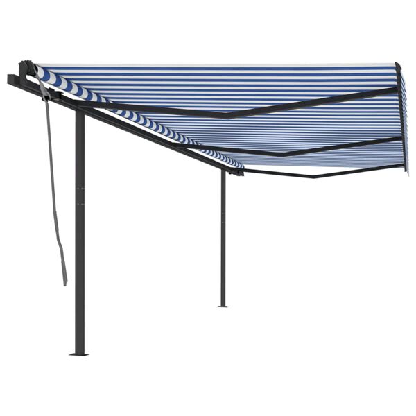 vidaXL Toldo retr&aacute;til autom&aacute;tico com postes 6x3 m azul e branco