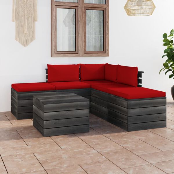 vidaXL 6 pcs conjunto lounge de paletes com almofad&otilde;es pinho maci&ccedil;o