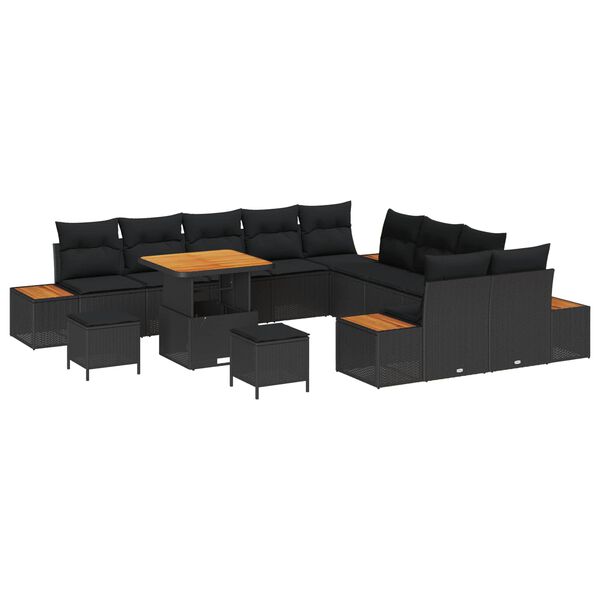 vidaXL Conjunto de Sof&aacute; de Jardim 13 pcs Preto Rattan Sint&eacute;tico