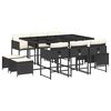 vidaXL 11 pcs conjunto de jantar p/ jardim c/ almofad&otilde;es vime PE preto
