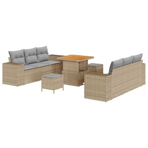 vidaXL Conjunto de Sof&aacute; de Jardim 9 pcs Bege Rattan Sint&eacute;tico