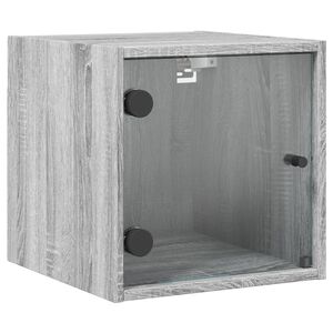 vidaXL Mesa de cabeceira c/ porta de vidro 35x37x35 cm cinzento sonoma