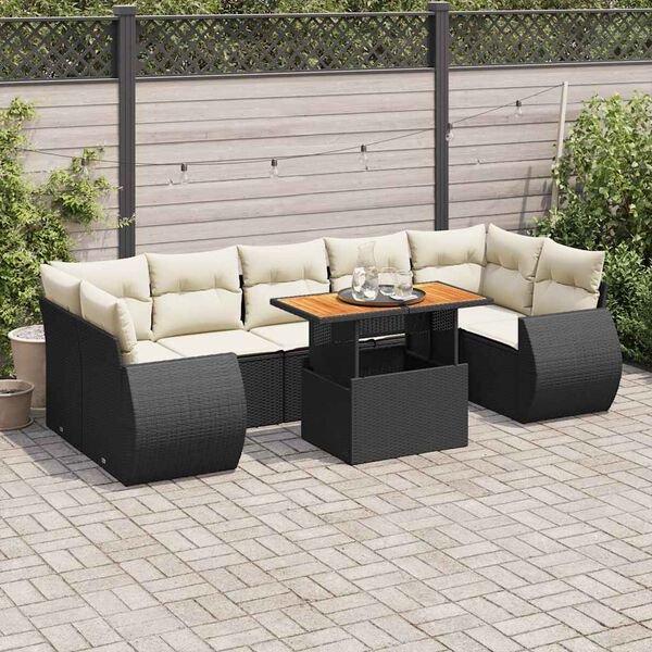 vidaXL 8 pcs conjunto sof&aacute;s de jardim com almofad&otilde;es vime PE preto