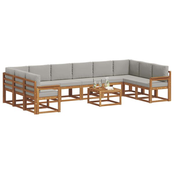 vidaXL Conjunto de Sof&aacute;s para Exterior 11 pcs Cinza Natural e Claro