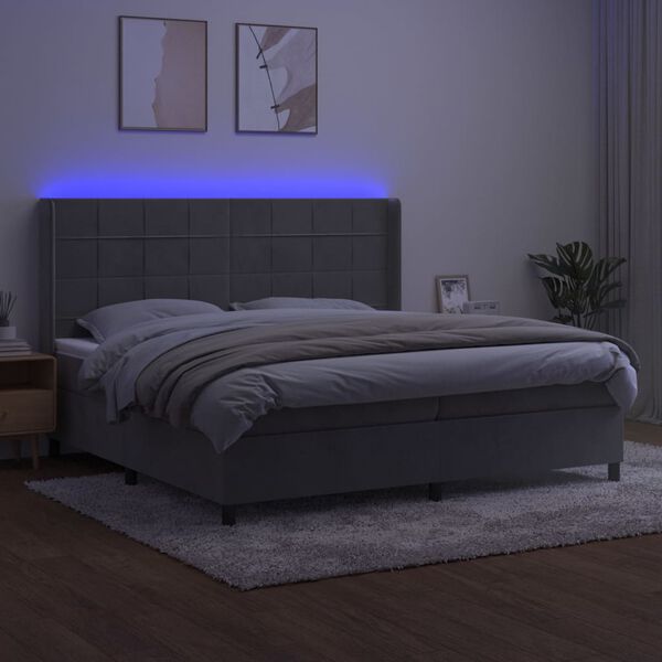 vidaXL Cama box spring c/ colch&atilde;o/LED 200x200 cm veludo cinzento-claro