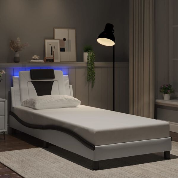 vidaXL Estrutura de cama Viana com LED sem colch&atilde;o 90x200cm branco/preto